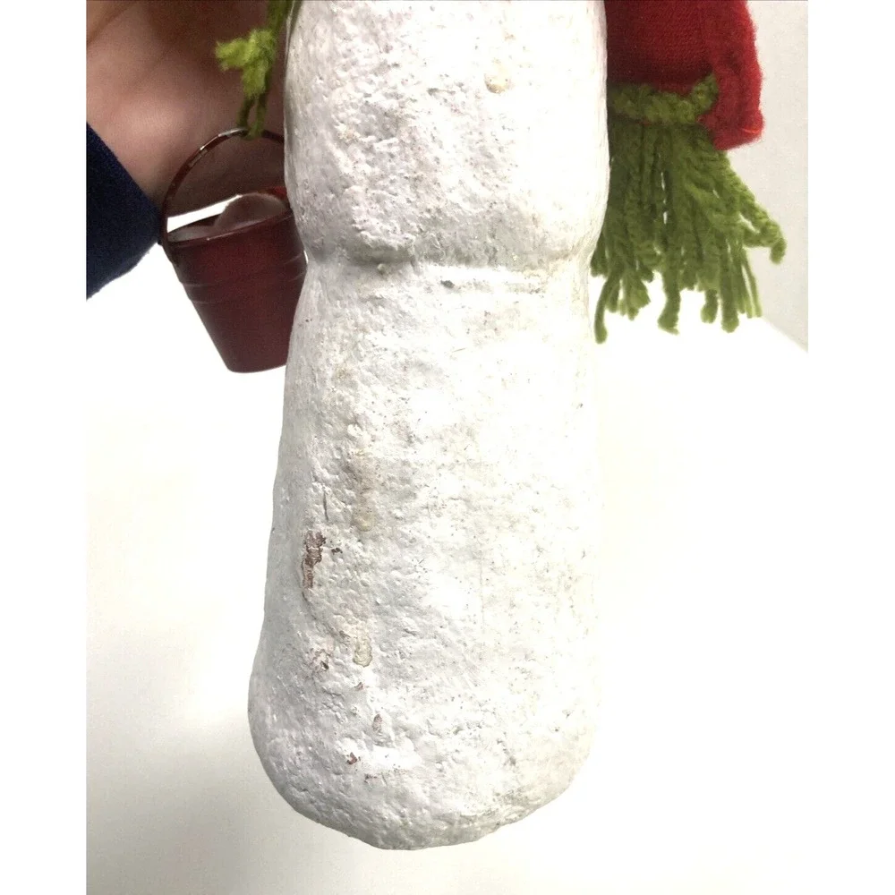 Rare Snowman With Long Knit Hat‎ Quirky Unique Whimsical Figurine 11.5